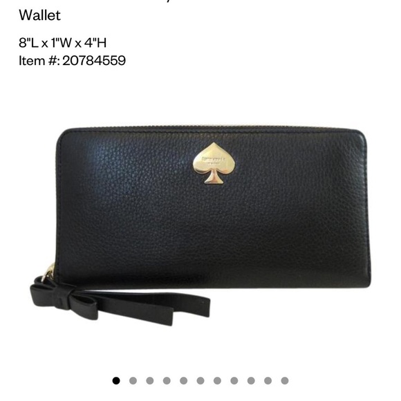 KATE SPADE Leroy Street Neda Full Zip Black Leather Wallet Bow Zipper Pull - Picture 13 of 13